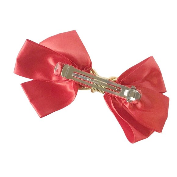 Oversized Red Satin Bow Golden Knot Hair Clip Vintage 80s Accessory Headwear Hea - Picture 3 of 5
